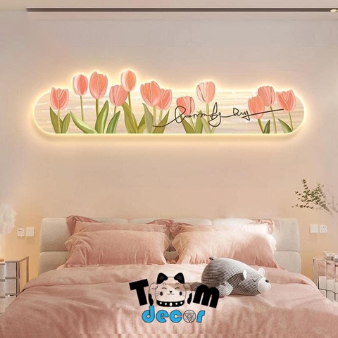 Tranh tráng gương hoa tulip cắt theo hình - tranh led treo tường hoa