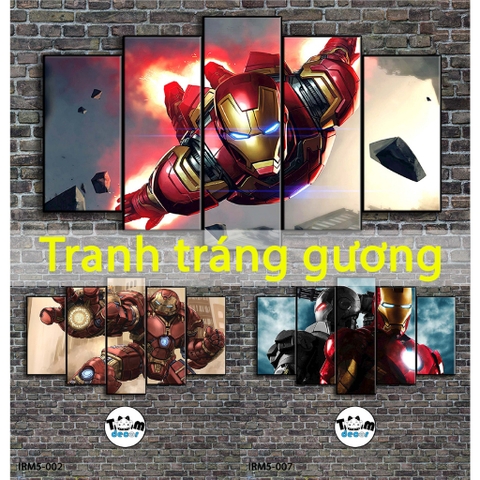 Bộ 5 bức tranh ghép tráng gương iron man treo tường khung composite - Giá xưởng in
