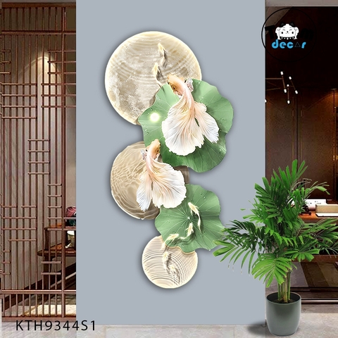 Tranh 3D đèn Led Có Remot Điều Khiển Liên Ngư Hội Tụ Hoa Sen Cao Cấp Tráng Gương