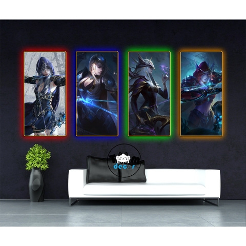 Tranh Led Tráng Gương Ashe Tướng Liên Minh Huyền Thoại Kèm Remot Điều Khiển Khổ Lớn 60x120cm