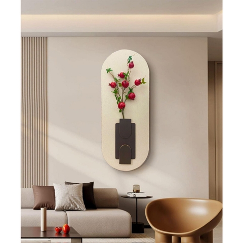 Tranh Decor Cao Cấp Có Nhành Lựu Nhân Tạo - Tranh 3D Treo Tường Hiện Đại