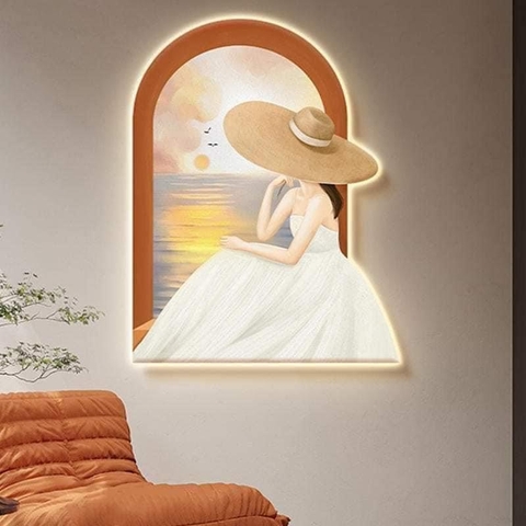 Tranh Led 3D Cô Gái Nghệ Thuật Decor Tiệm SPA,Nail,Phòng Ngủ Tranh Tráng Gương Có Remot Điều Khiển Từ Xa - THL3D-14