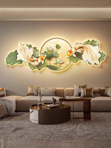 Tranh Led 3D Hoa Sen Cá Koi Nghệ Thuật Decor Tranh Tráng Gương Có Remot Điều Khiển Từ Xa - THL3D-14