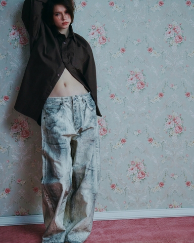 wrinkled poplin logo long-sleeve red Shirts