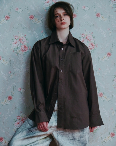 wrinkled poplin logo long-sleeve red Shirts