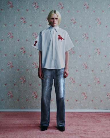 wrinkled poplin logo long-sleeve black Shirts