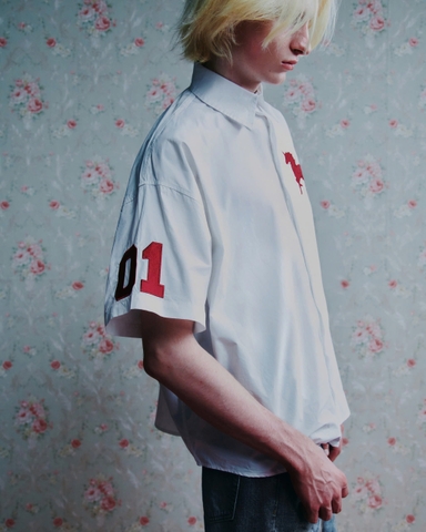 wrinkled poplin logo long-sleeve black Shirts