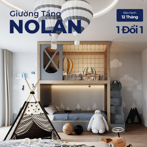 NOLAN, Giường ngủ 2 tầng cho trẻ em kết hợp tủ trang trí hiện đại, GT_009, Nội thất Nhà trên cao