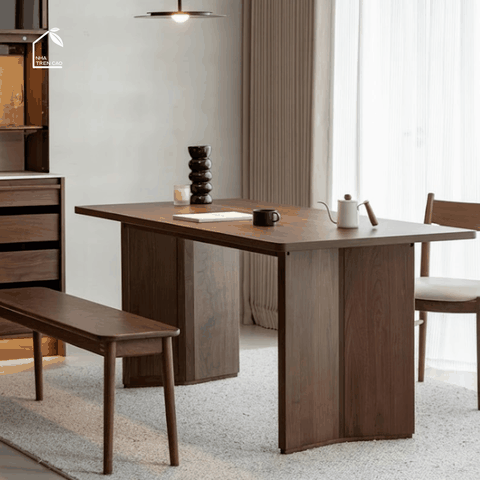 SOLIN, BA_001, Bàn ăn thanh lịch sang trọng, 140x80x76cm, plywood phủ veneer, Nội thất Nhà Trên Cao