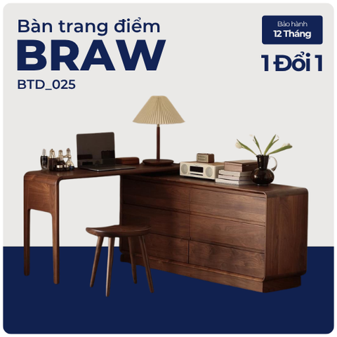 BRAW, Bàn làm việc kết hợp bàn trang điểm 6 hộc, BTD_025, 120x40x75cm, Plywood phủ sơn 2K, Nội thất Nhà Trên Cao