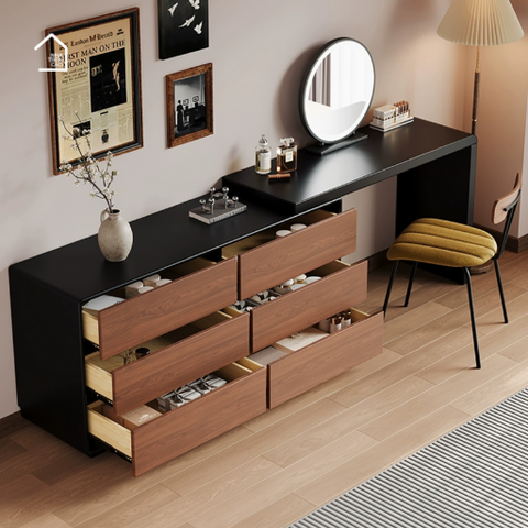 KORO, BTD_034, Bàn trang điểm kết hợp bàn làm việc 6 hộc, 120x40x75cm, Plywood phủ Melamine, Nội thất Nhà Trên Cao