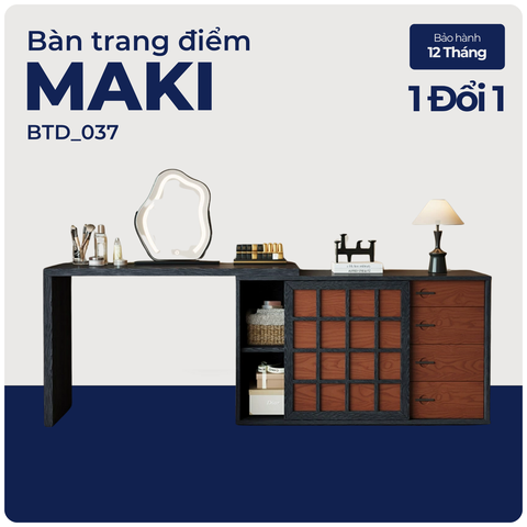 MAKI, Bàn trang điểm kết hợp bàn làm việc 6 hộc, BTD_037, 120x40x75cm, Plywood phủ Melamine, Nội thất Nhà Trên Cao