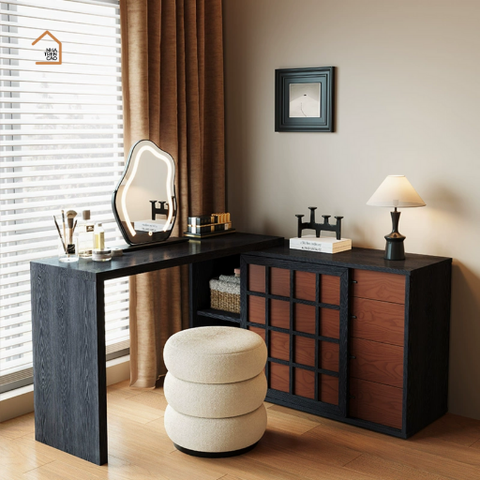 MAKI, BTD_037,  Bàn trang điểm kết hợp bàn làm việc 6 hộc,120x40x75cm, Plywood phủ Melamine, Nội thất Nhà Trên Cao