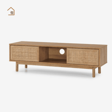 MEY, Kệ TV phối lưới mây cân bằng thẩm mỹ, 135x40x40cm, MDF phủ Melamine, Nội thất Nhà Trên Cao