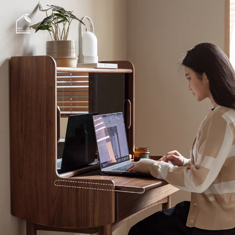 SOLIN, BTD_039, Bàn trang điểm phối kính, 90x45x130cm, Plywood phủ veneer, Nội thất Nhà Trên Cao