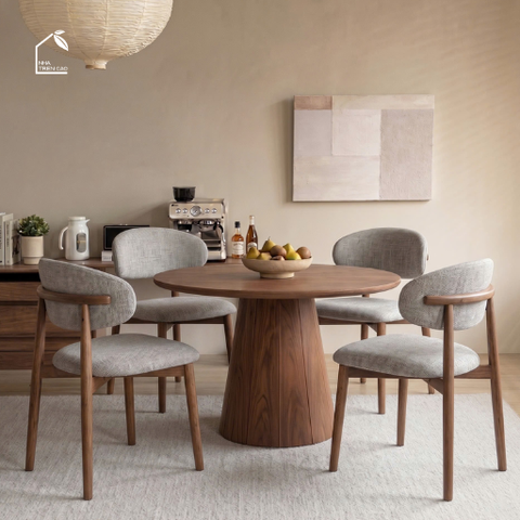 SOLIN, BA_004, bàn ăn tròn hiện đại, 90x90x75cm, Plywood phủ veneer, Nội thất Nhà trên cao