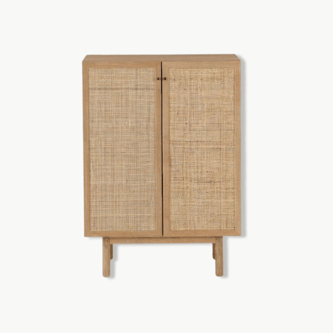 MEY, Tủ lưu trữ phối lưới mây hài hòa công năng, 70x40x90cm, MDF phủ melamine, Nội thất Nhà Trên Cao