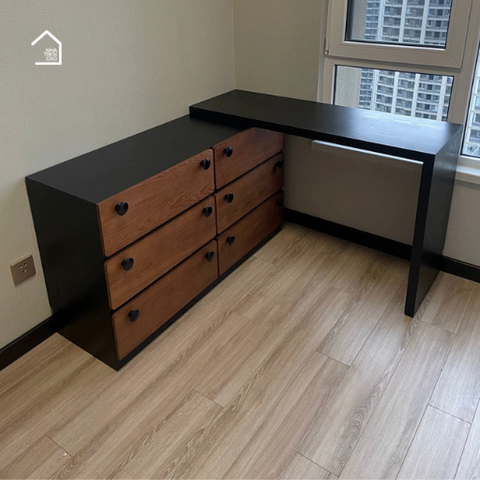 BOHI, BLV_022, Bàn làm việc sang trọng hiện đại 6 hộc tủ, 120x40x75cm, Plywood phủ Veneer, Nội thất Nhà Trên Cao