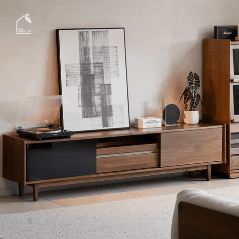 HONA, TTV_090, Kệ tivi thiết kế sang trọng, 180x40x50cm, Gỗ plywood phủ Veneer, Nội thất Nhà trên cao