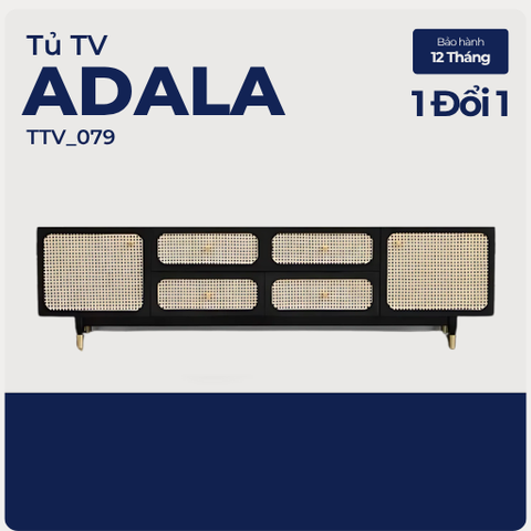 ADALA, Kệ tivi phối lưới mây tre tối giản, TTV_079, 180x40x55cm, Gỗ MDF phủ sơn 2K, Nội thất Nhà trên cao