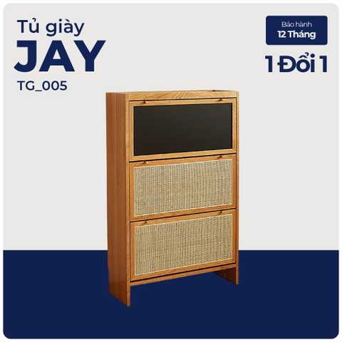 JAY, Tủ giày sang trọng hiện đại, TG_005, 80x28x127cm, MDF phủ sơn 2K phối lưới mây tre, Nội thất Nhà trên cao