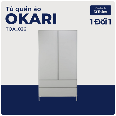 OKARI, Tủ quần áo hiện đại sang trọng, TQA_026, 100x60x200cm, MDF phủ sơn 2K, Nội thất Nhà trên cao