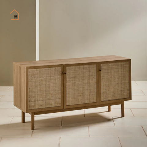 MEY, TLT_016, Tủ lưu trữ phối lưới mây tre, 140x40x70cm, MDF phủ Melamine, Nội thất Nhà Trên Cao