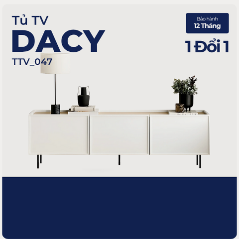 DACY, Kệ tivi thiết kế tối giản, 3 cánh mở, TTV_047, 180x40x55cm, MDF phủ sơn 2K, Nội thất Nhà Trên Cao