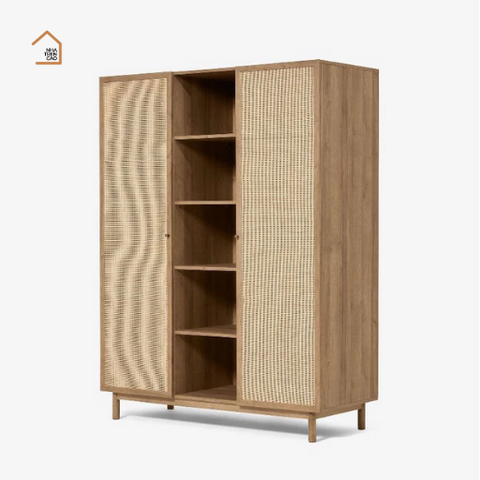 MEY, TQA_010, Tủ quần áo phối lưới mây tre, 140x55x180cm, MDF phủ Melamine, Nội thất Nhà Trên Cao