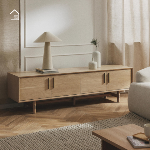 DADA, TTV_083, Kệ tivi đa năng 4 cánh mở, 180x40x50cm, Plywood phủ Veneer, Nội thất Nhà Trên Cao