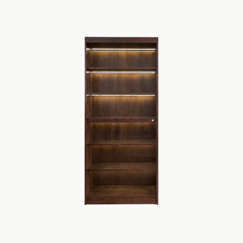 SOLIN, KS_013, kệ sách có đèn hiện đại sang trọng, 90x30x198cm, Plywood phủ veneer, Nội thất Nhà trên cao