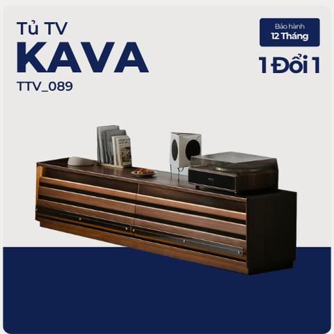 KAVA, Kệ tivi hiện đại có đèn trang trí, TTV_089, 210x40x45cm, Gỗ cao su phủ Veneer, Nội thất Nhà trên cao