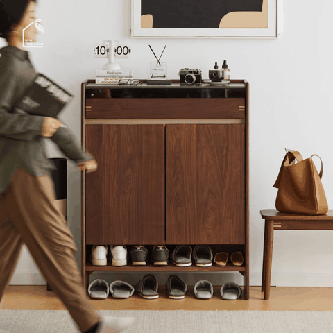 HONA, TG_022, Tủ giày thanh lịch sang trọng, 90x35x115cm, Gỗ Plywood phủ Veneer, Nội thất Nhà trên cao