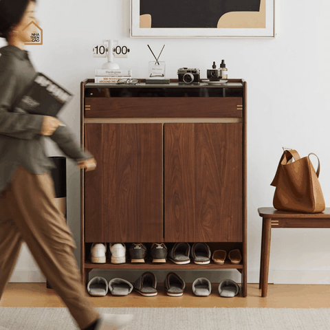 HONA, TG_022, Tủ giày thanh lịch sang trọng, 90x35x115cm, Gỗ Plywood phủ Veneer, Nội thất Nhà trên cao