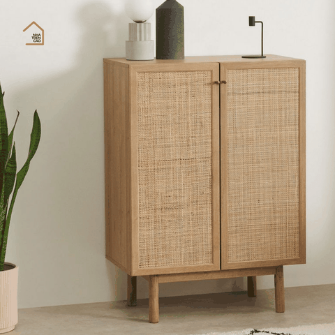 MEY, Tủ lưu trữ phối lưới mây hài hòa công năng, 70x40x90cm, MDF phủ melamine, Nội thất Nhà Trên Cao