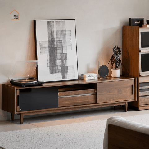 HONA, TTV_090, Kệ tivi thiết kế sang trọng, 180x40x50cm, Gỗ plywood phủ Veneer, Nội thất Nhà trên cao