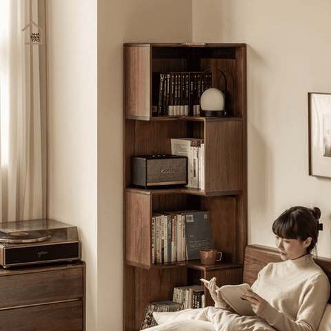 VANO, KS_012, Kệ Sách Góc Tối Ưu Không Gian, 60x60x190cm, Gỗ Plywood Phủ Veneer, Nội Thất Nhà Trên Cao