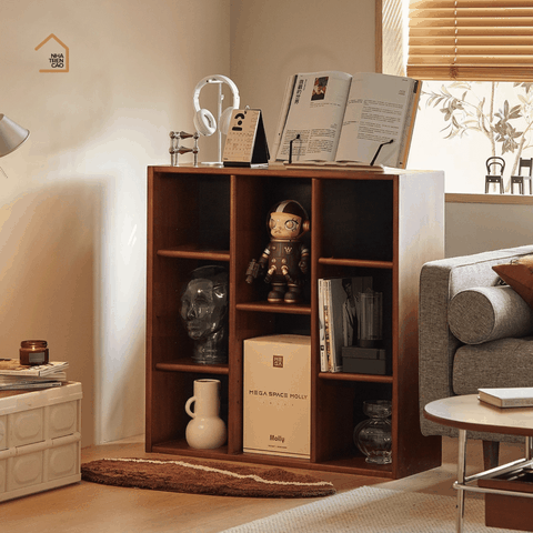 SOLIN, KS_011, Kệ sách phong cách sang trọng thanh lịch, 80x40x80cm, Plywood phủ veneer, Nội thất Nhà trên cao