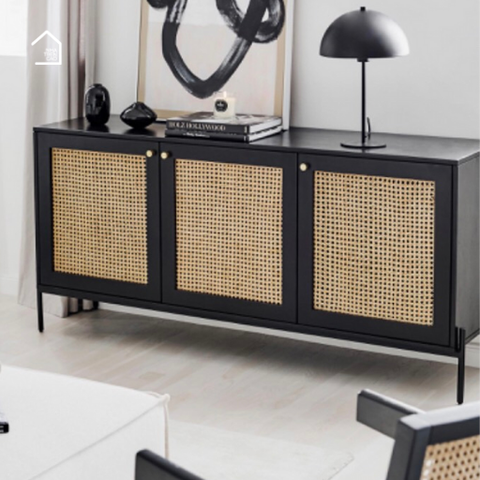 GALON, TLT_037, Tủ lưu trữ phong cách cổ điển phối mây tre, 140x40x70cm, Nội thất Nhà trên cao