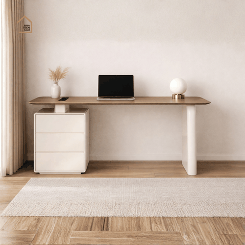 MYRNA, BLV_014, Bàn làm việc sang trọng hiện đại có tủ lưu trữ, 140x60x75cm, MDF phủ sơn 2K, Nội thất Nhà Trên Cao