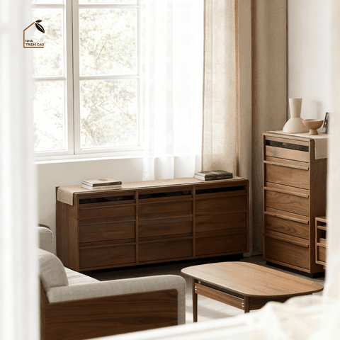 LINEA, TLT_089, Tủ lưu trữ 9 hộc phong cách sang trọng, 160x40x80cm, Plywood phủ veneer, Nội thất Nhà trên cao