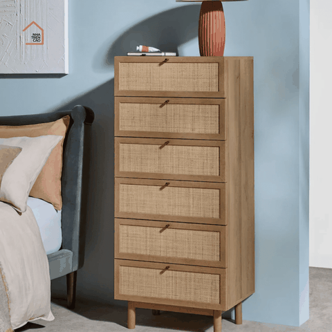 MEY, TLT_068, Tủ lưu trữ phối lưới mây tre, 60x40x140cm, MDF phủ Melamine, Nội thất Nhà trên cao