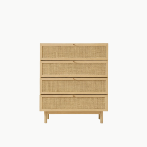 MEY, Tủ lưu trữ phối lưới mây mộc mạc, trang nhã, 80x40x90cm, MDF phủ Melamine, Nội thất Nhà Trên Cao
