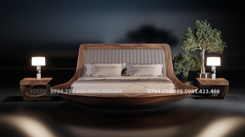 Giường tròn gỗ óc chó 01