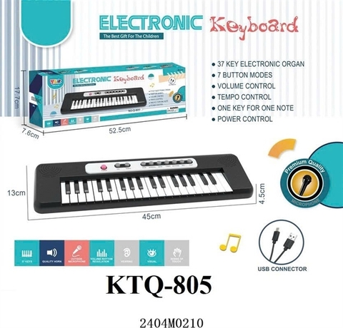 KTQ-805  HỘP ĐÀN ORGAN PIN 37 PHÍM+MICRO+ SẠC USB ELECTRONIC 52.5X7.6X17.7
