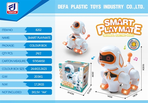 KT8202 HỘP THÚ CHÓ ROBO PIN NHẠC ĐÈN SMRT PLAY MATE (2 MÀU) 24.4X15.3X23 (THÚ PIN LĐ)