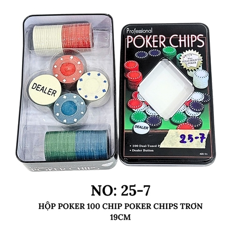 HỘP POKER 100 CHIP POKER CHIPS TRƠN 19CM