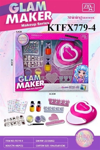 KTFX779-4  HỘP TRANG ĐIỂM SƠN MÓNG TAY+ MÁY SẤY MÓNG PIN+ NHÃN DÁN GLAM MAKER 32.2X25.5X6.4