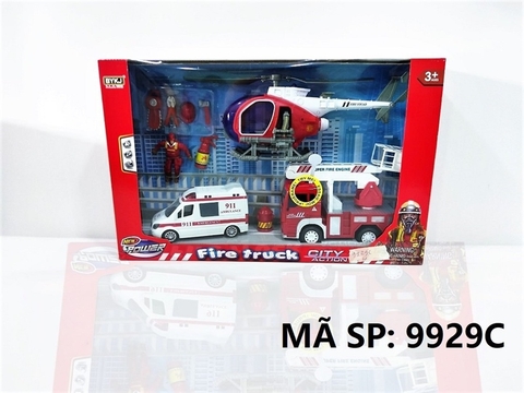 9929C HỘP MÔ HÌNH XE 3C, CỨU HỎA THANG PIN NÚT + MÁY BAY TRỰC THĂNG + XE CỨU THƯƠNG TRỚN + 1T LÍNH FIRE TRUCK 9929A-B-C