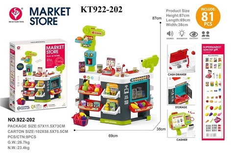 KT922-202 HỘP KỆ BẾP QUẦY MÁY TÍNH TIỀN SIÊU THỊ PIN+ GIỎ ĐỒ 81 MIẾNG MARKET STORE 57X11.5X73 XANH
